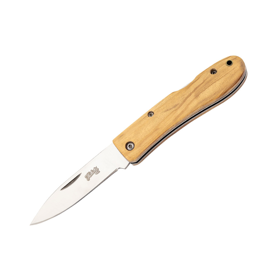 Couteau de poche avec lame satinée de 7,3 cm et manche en bois d'...