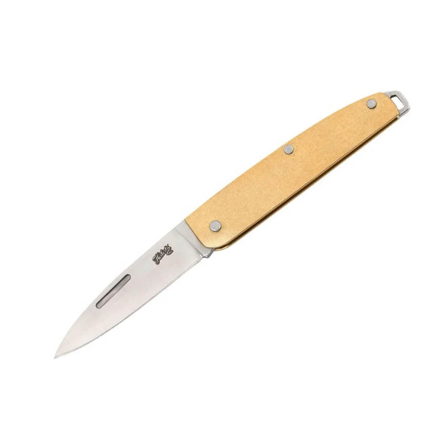 Canivete com cabo em latão e lâmina de 4,2 cm com slipjoint