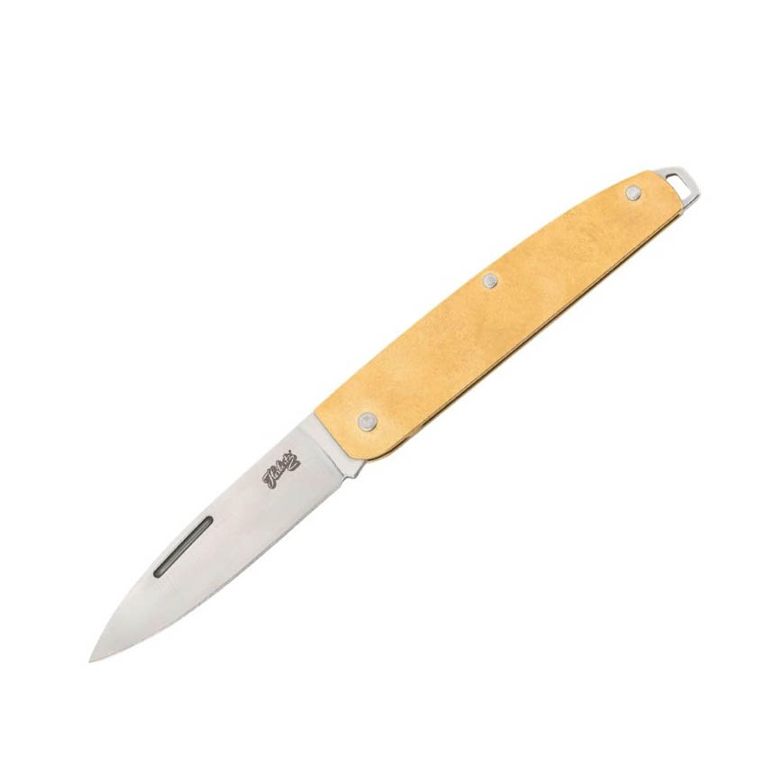 Canivete com cabo em latão e lâmina de 5,9 cm com slipjoint