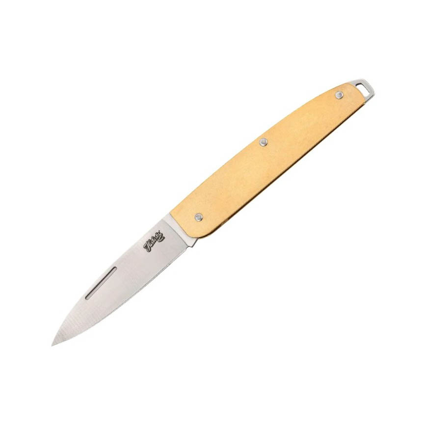 Canivete com cabo em latão e lâmina de 7 cm com slipjoint