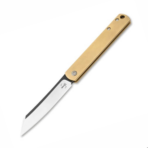 Couteau de poche de style japonais avec manche en laiton dore