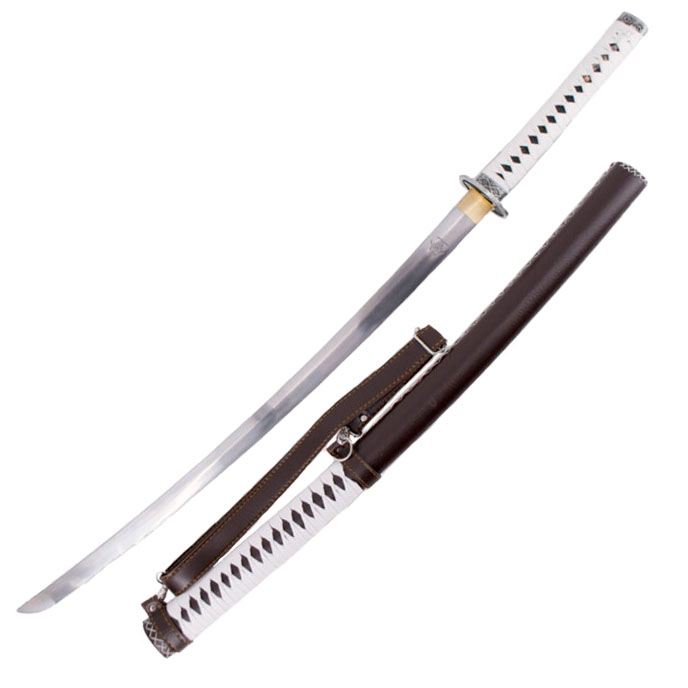 Functional katana with red scabbard with dragon and red hilt