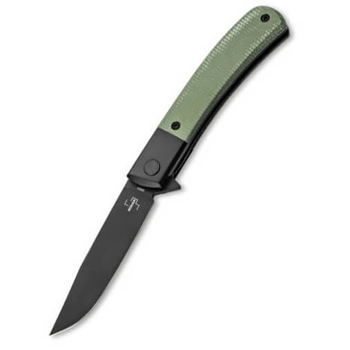 Couteau de poche avec manche en micarta vert et lame a pointe tom...