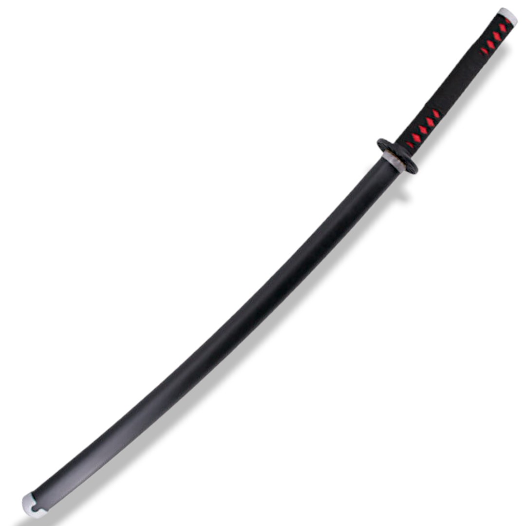 Katana funcional de Kamado Tanjirou com lâmina de aço carbono e bainha preta