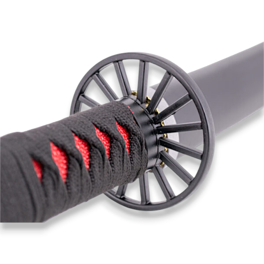 Katana funcional de Kamado Tanjirou com lâmina de aço carbono e bainha preta