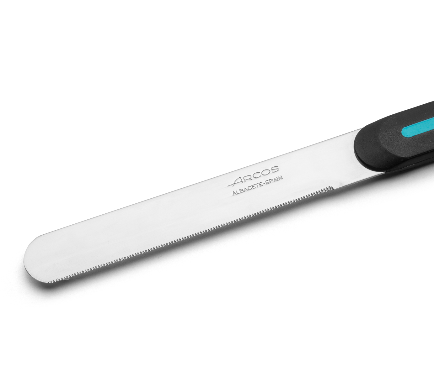 Faca de mesa Arcos Nitrum preta e azul com lâmina micro-pérola de 10 cm