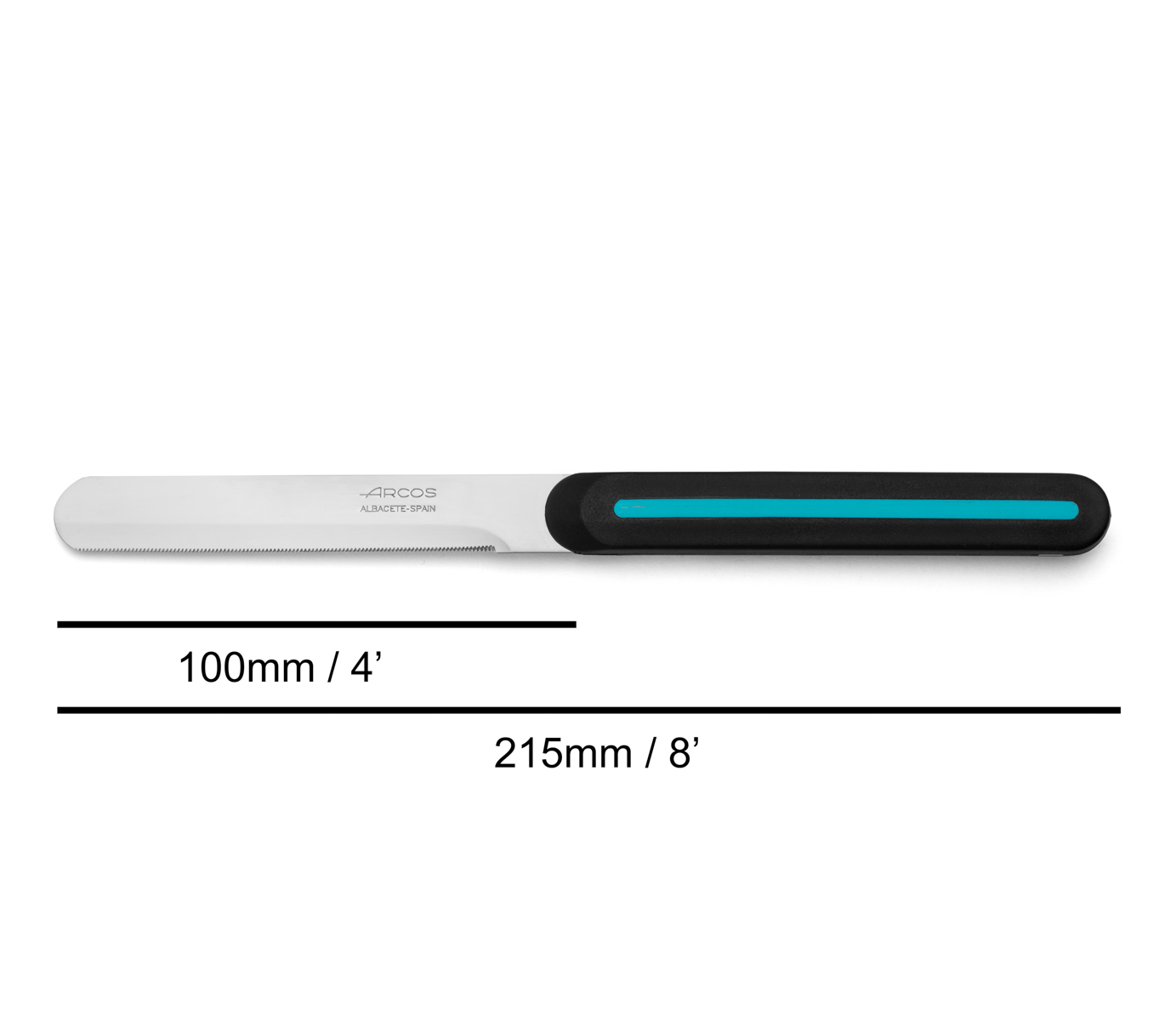 Faca de mesa Arcos Nitrum preta e azul com lâmina micro-pérola de 10 cm