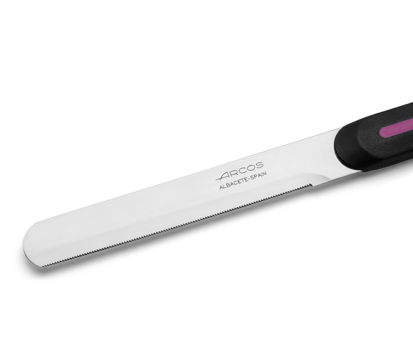 Faca de mesa Arcos Nitrum preta e rosa com lâmina micro-pérola de 10 cm