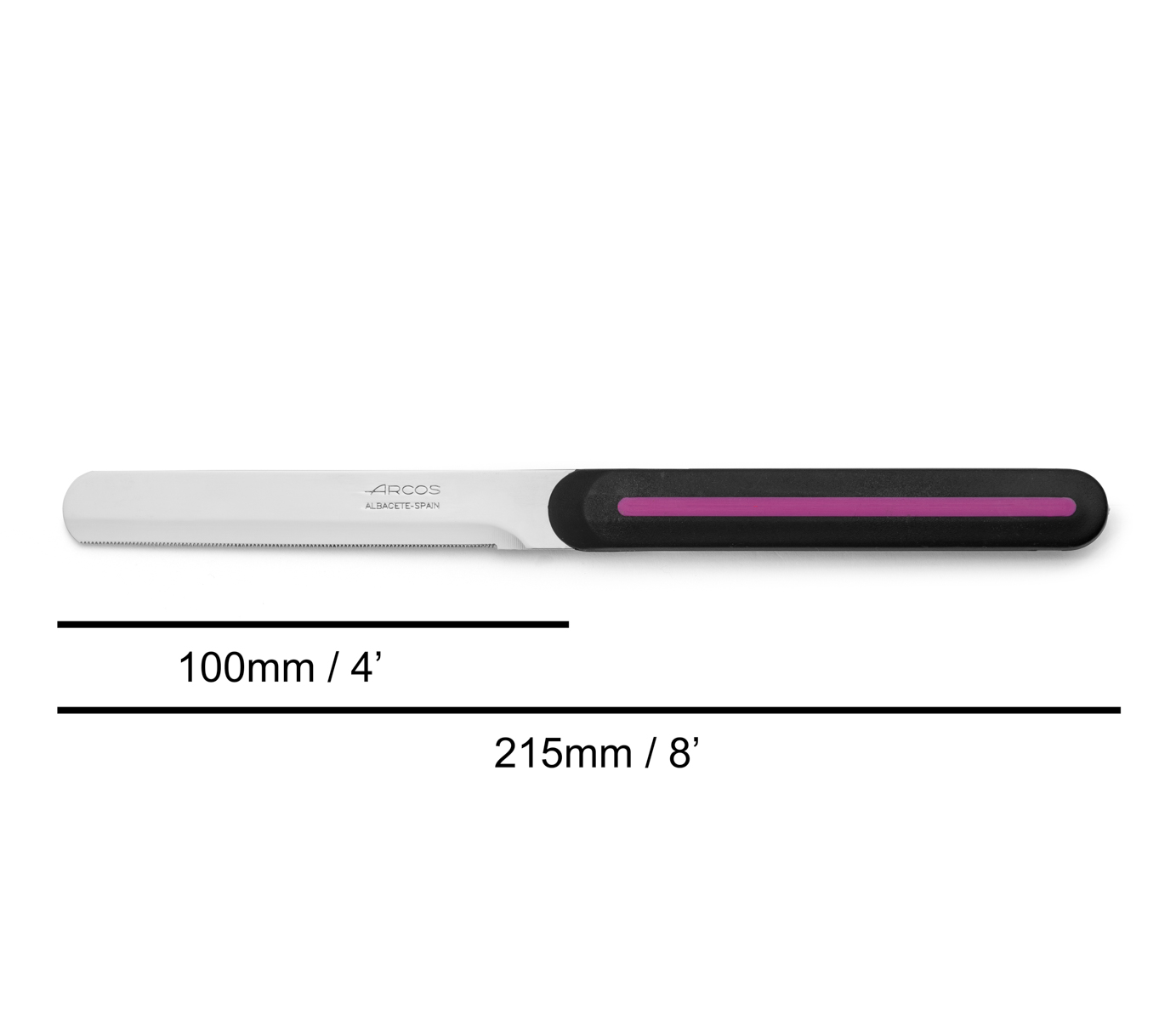 Faca de mesa Arcos Nitrum preta e rosa com lâmina micro-pérola de 10 cm