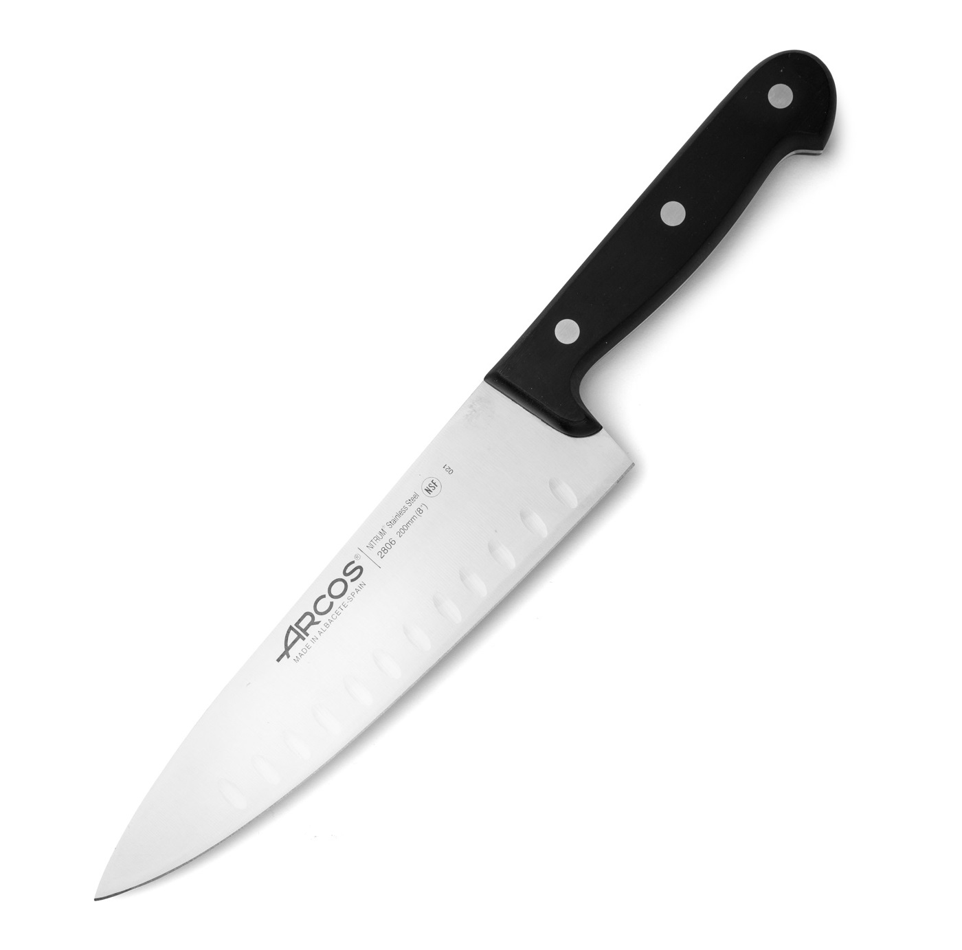 Faca de chef universal Arcos com lâmina oca de 20 cm e cabo em po...