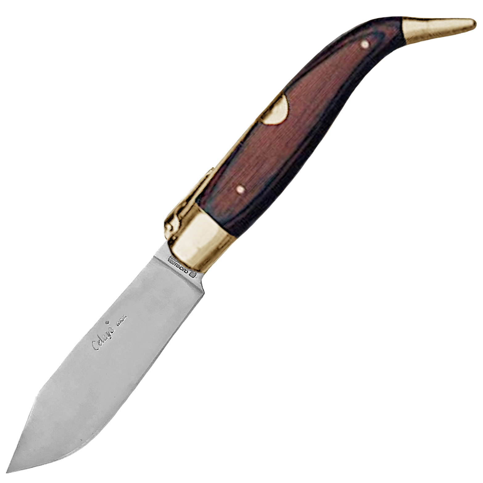 Pastora handcrafted knife with red wood handle and brass ferrule,...