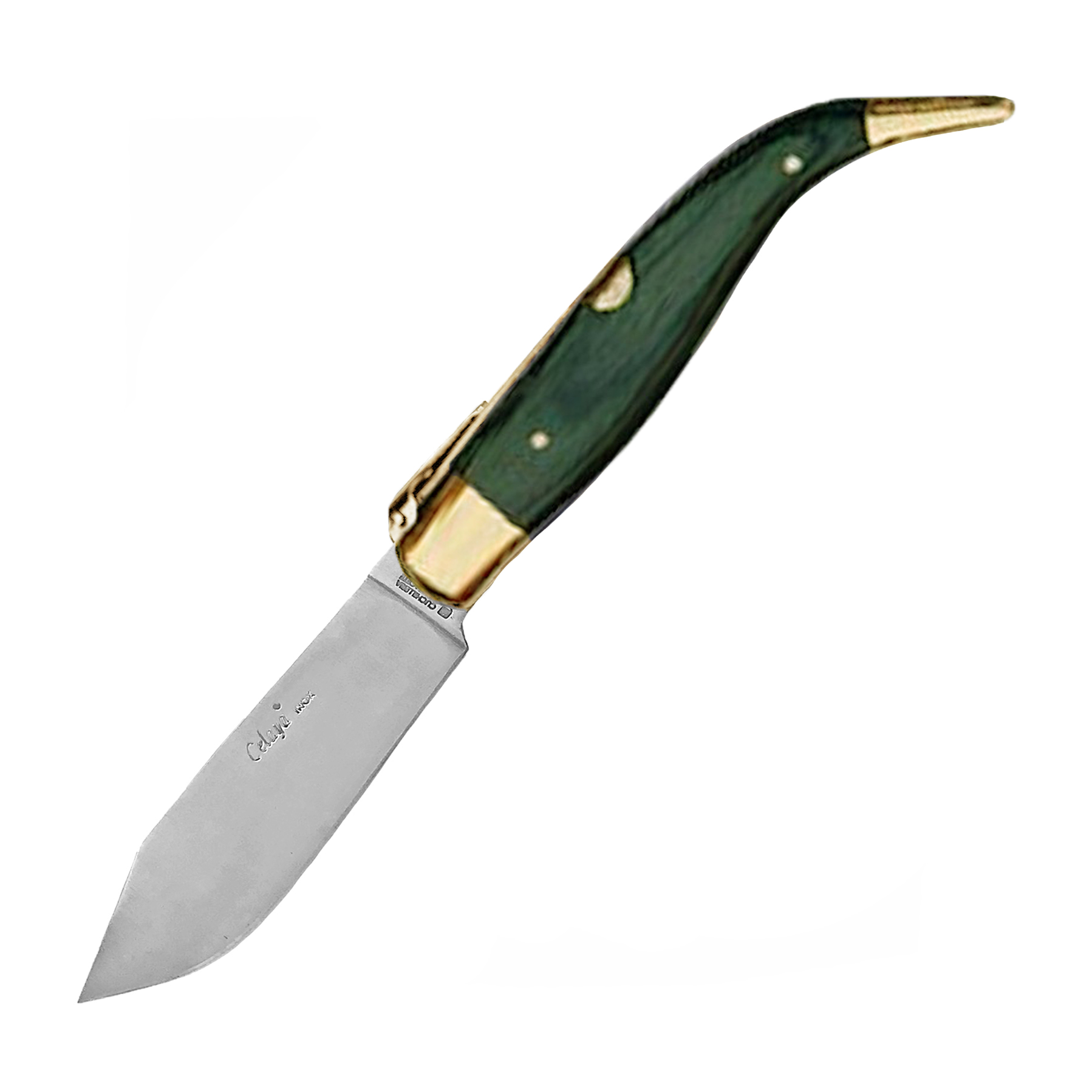 Couteau artisanal Pastora avec manche en bois vert et virole en l...