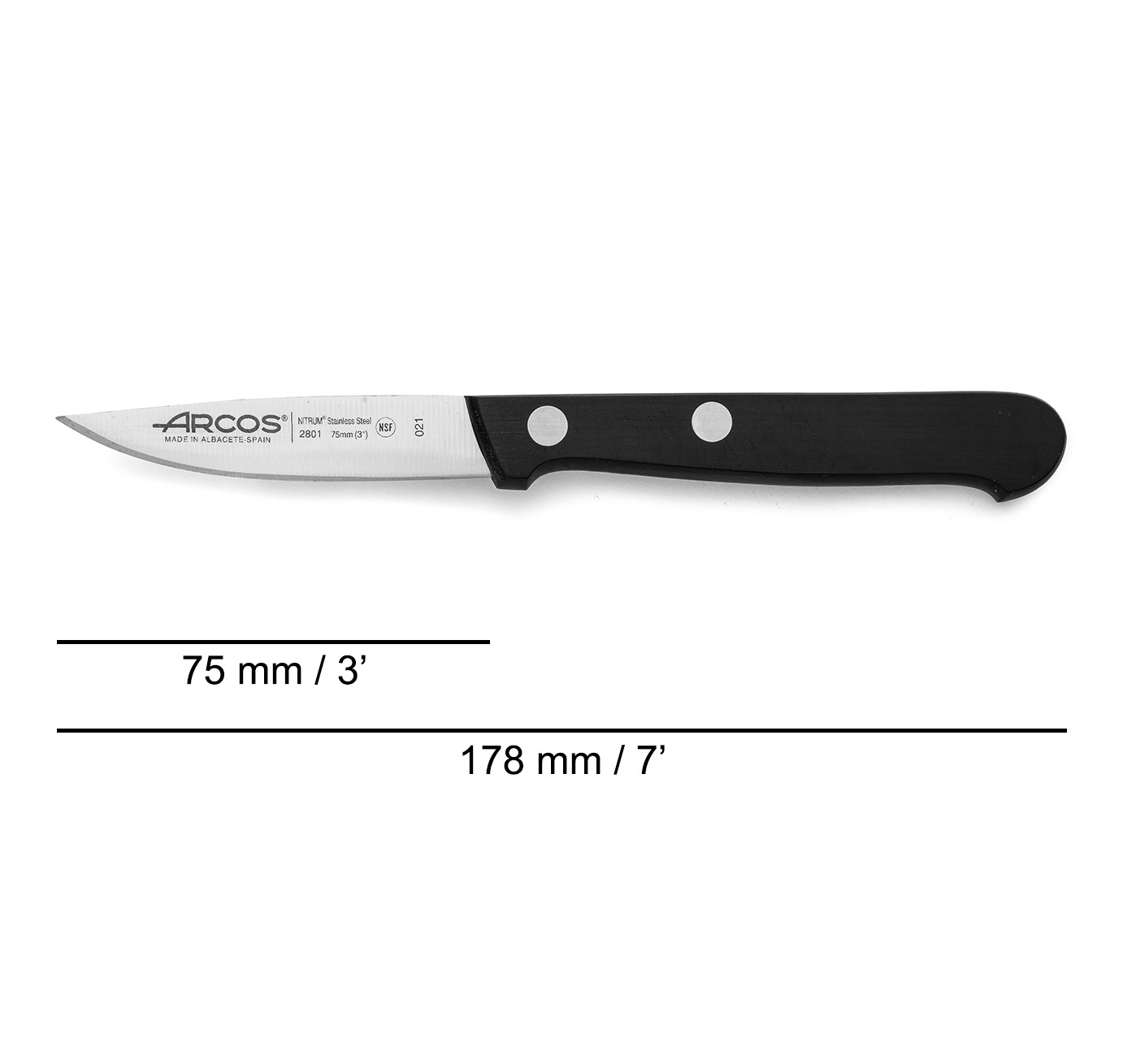 Faca de descascar estreita Arcos Universal 75 mm com cabo em polioximetileno preto