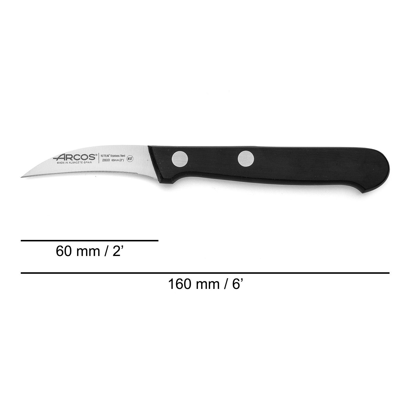 Coltello da cucina curvo Arcos Universal da 60 mm con manico in poliossimetilene nero