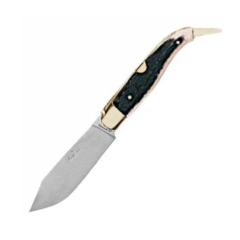 Pastora artisan knife with deer antler handle and brass ferrule, ...