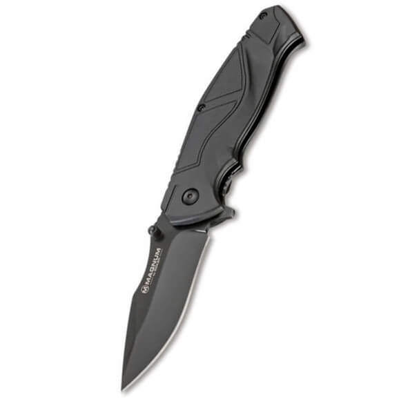 Tactical pocket knife with synthetic handle and line lock