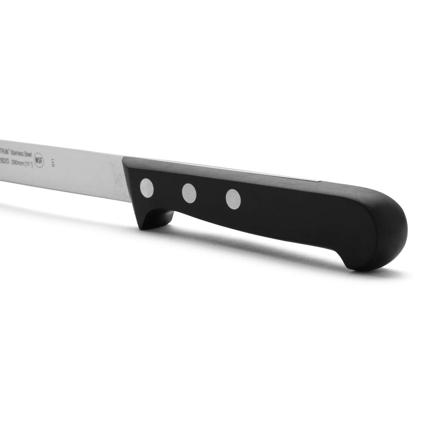 Arcos round-tip ham knife with a 29 cm blade, Universal series, and a polyoxymethylene handle.