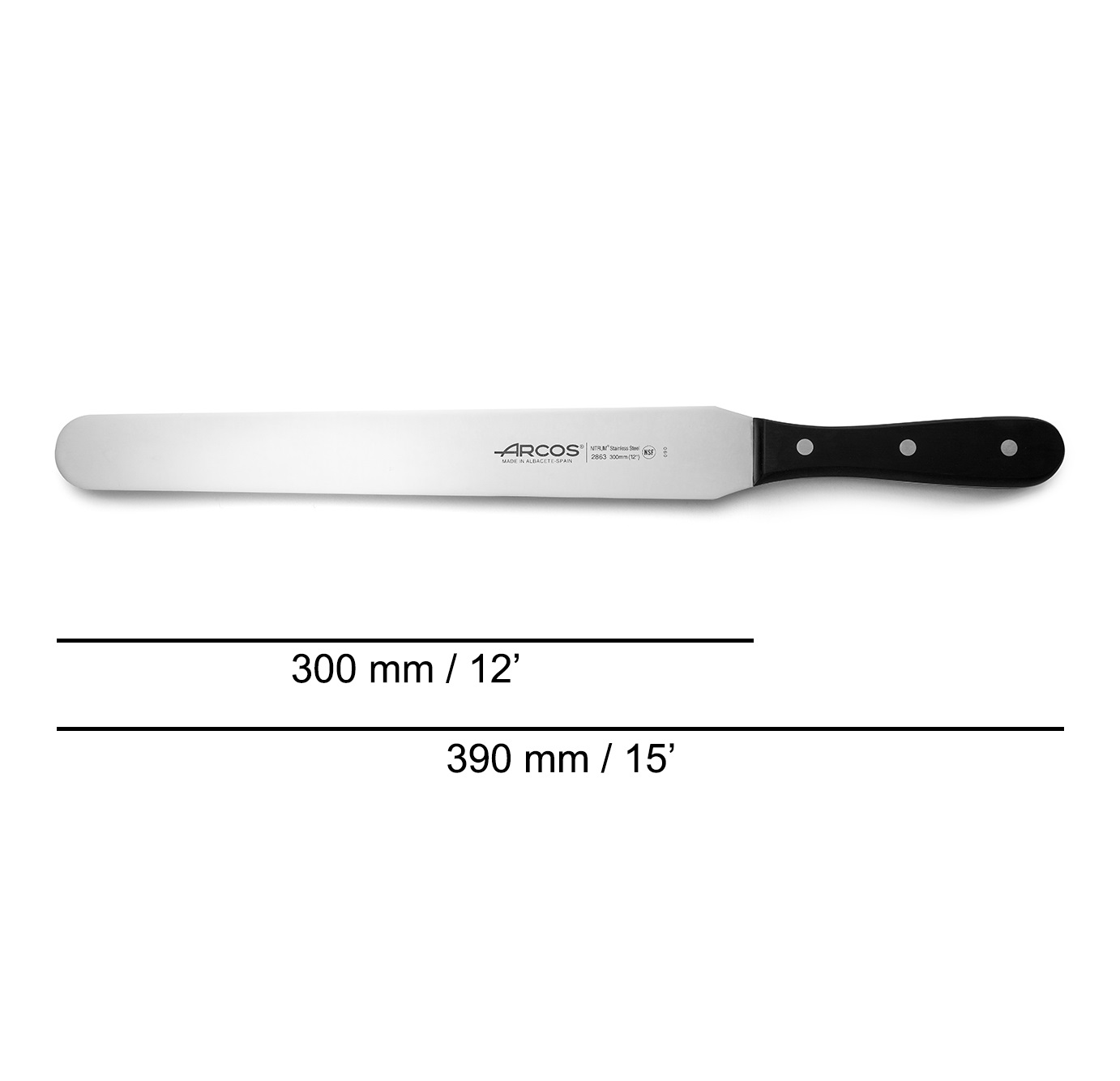 Espátula para Pastelaria Arcos com Lâmina de 300 mm, Série Universal, com Cabo de Polioximetileno Preto