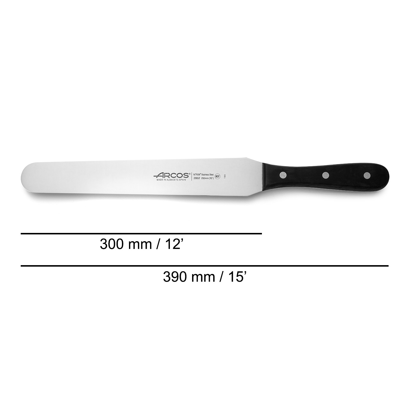 Espátula para Pastelaria Arcos com Lâmina de 250 mm, Série Universal, com Cabo de Polioximetileno Preto