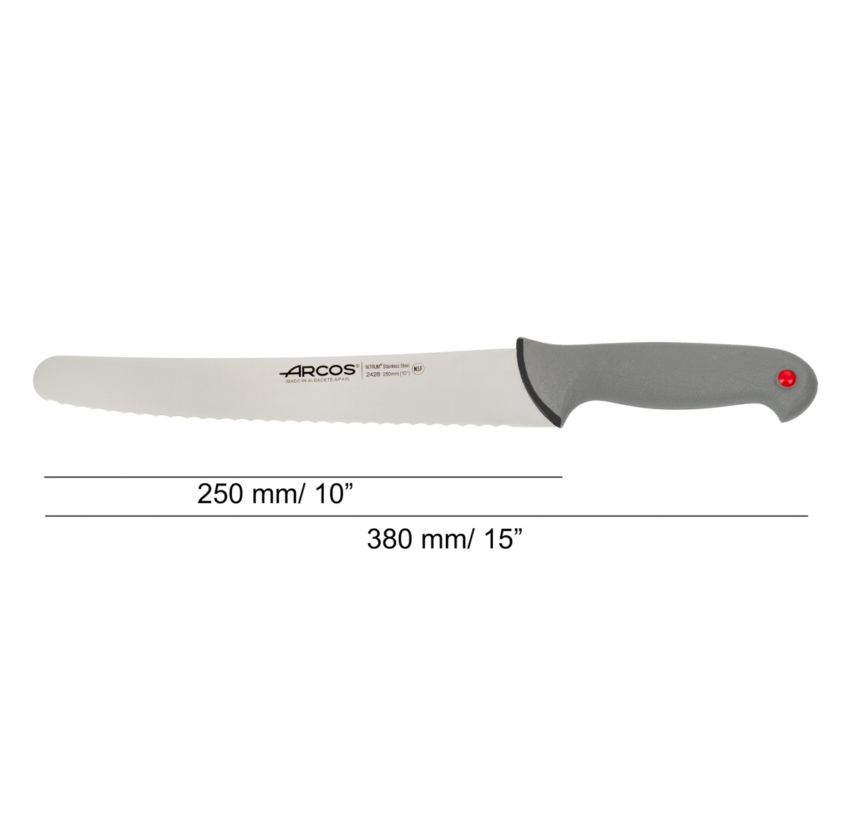 Couteau à pâtisserie Arcos lame nacrée 25 cm, Couleur prof, manche gris double injection