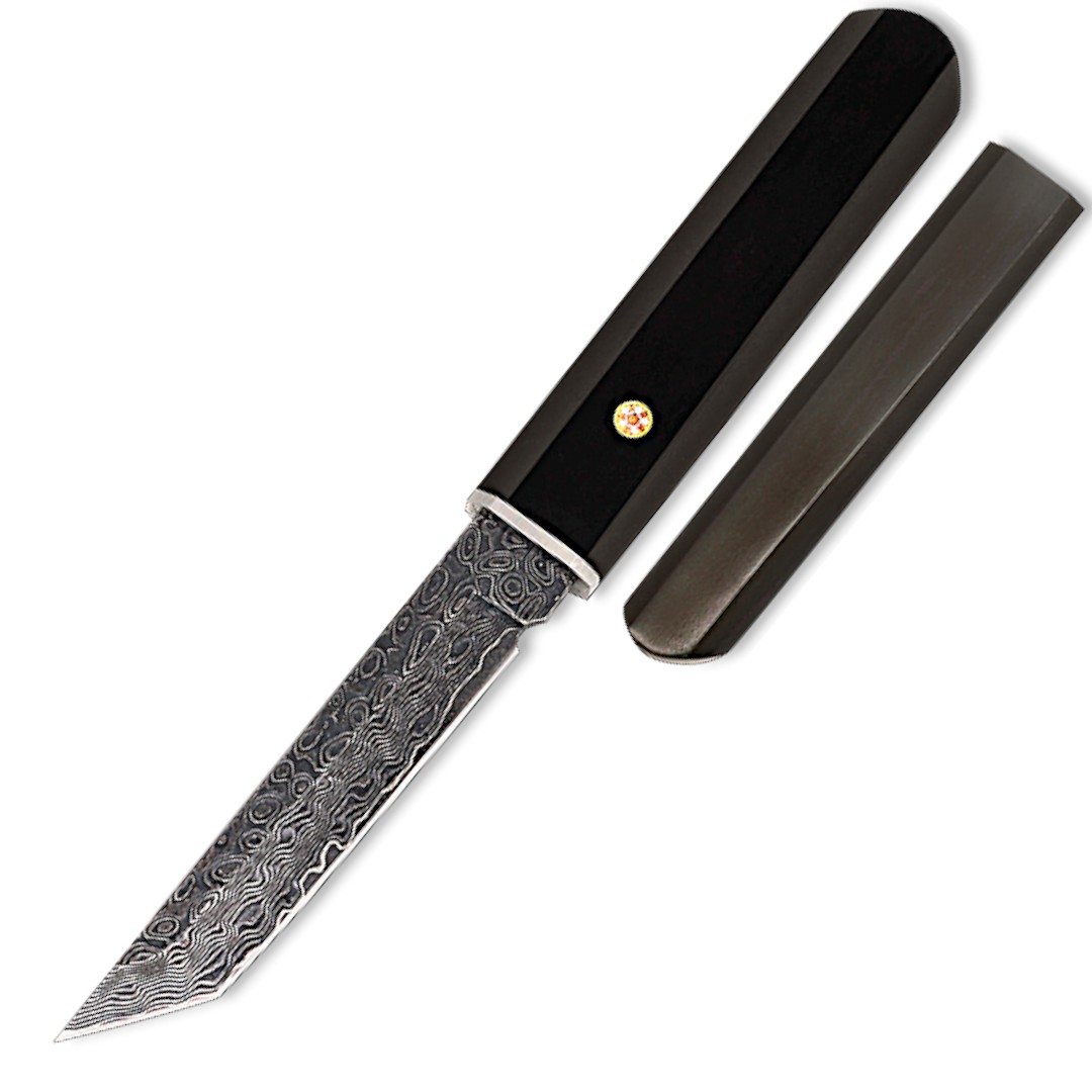 Coltello con lama tanto da 10,50 cm con finitura Damasco invecchi...