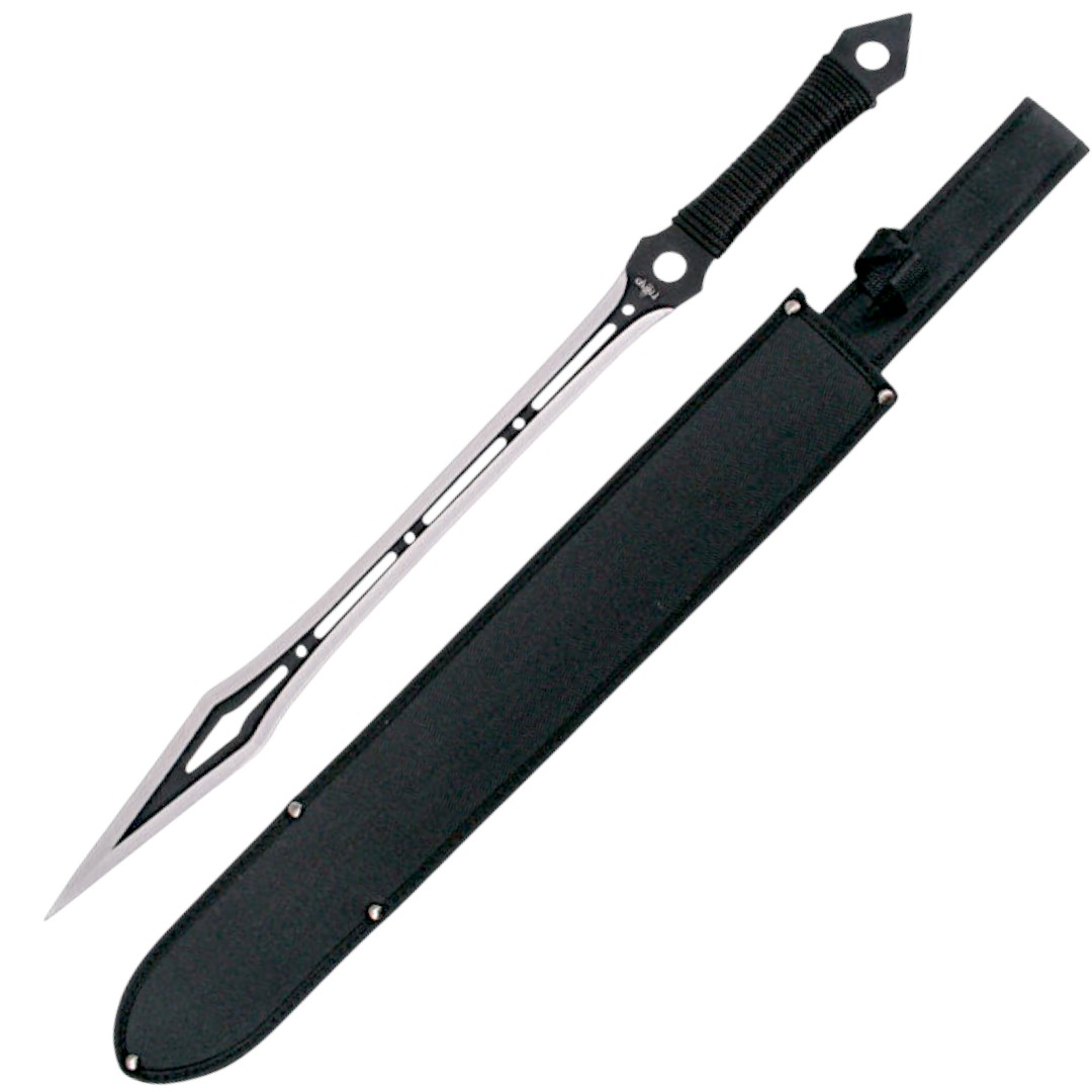 Machete with black and satin-finished 420 steel blade and black h...