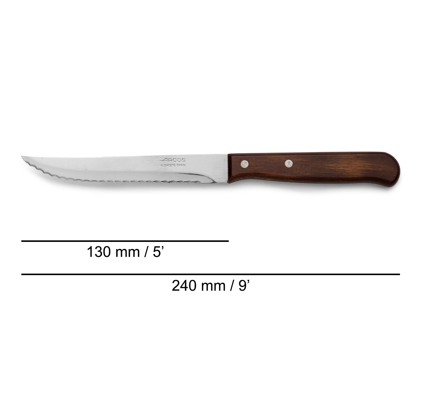 Coltello da cucina serie Arcos Latina con manico in legno e lama seghettata da 130 mm blister
