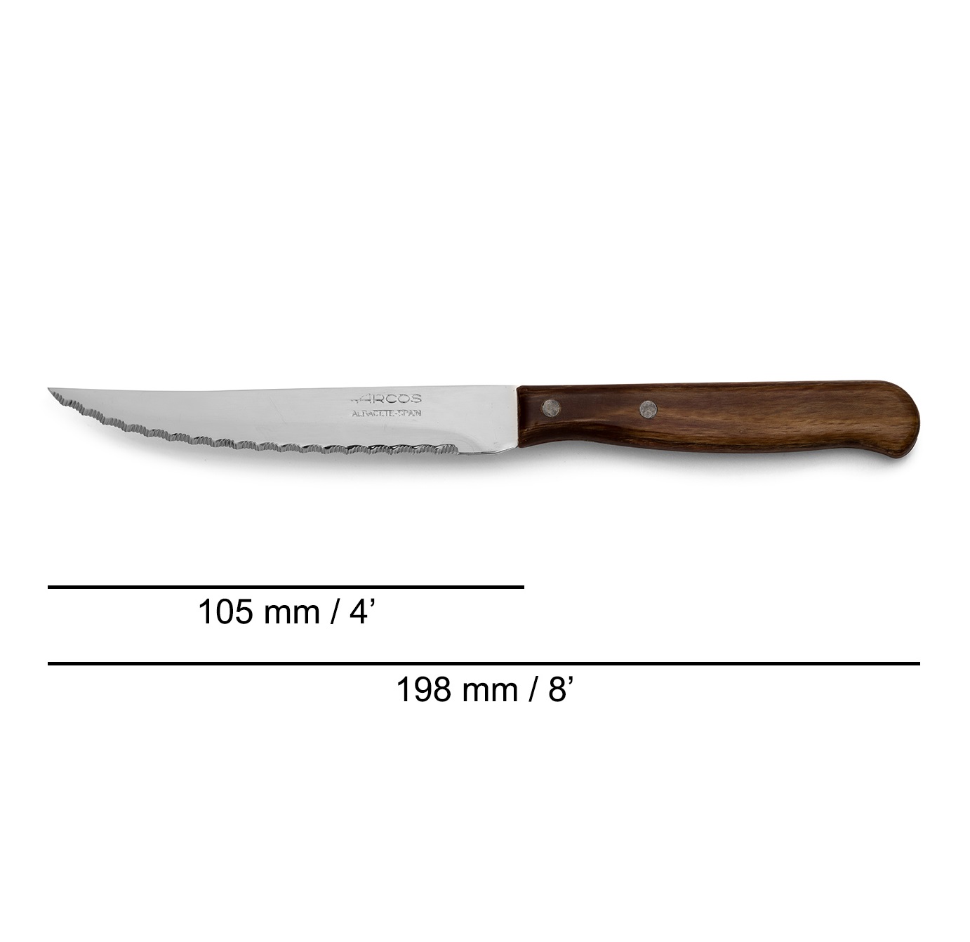 Arcos Latin series steak knife with wooden handle and 105 mm blade blister