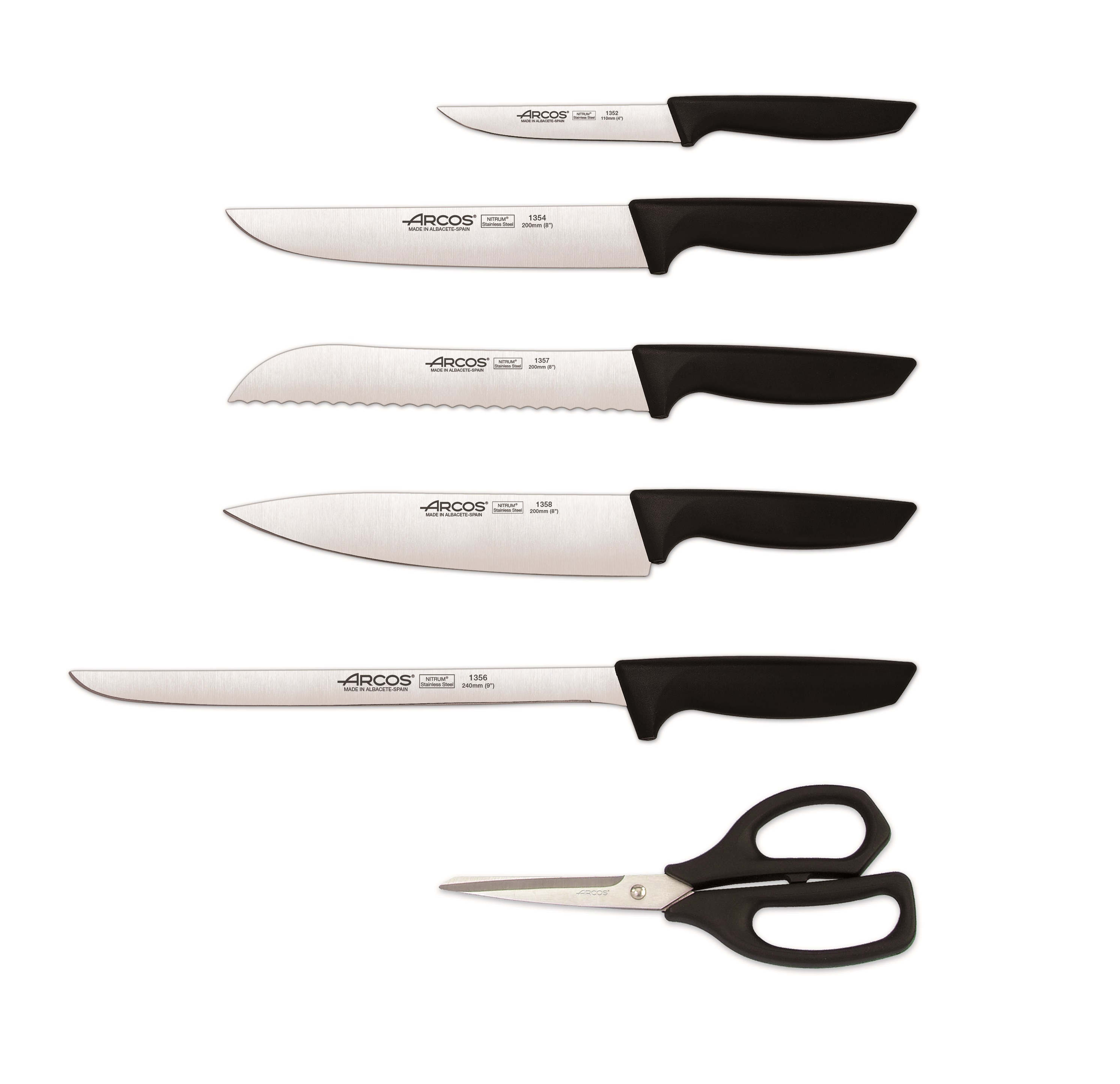 Ensemble de cuisine Arcos Niza avec 5 couteaux et ciseaux, manche en polypropylène noir