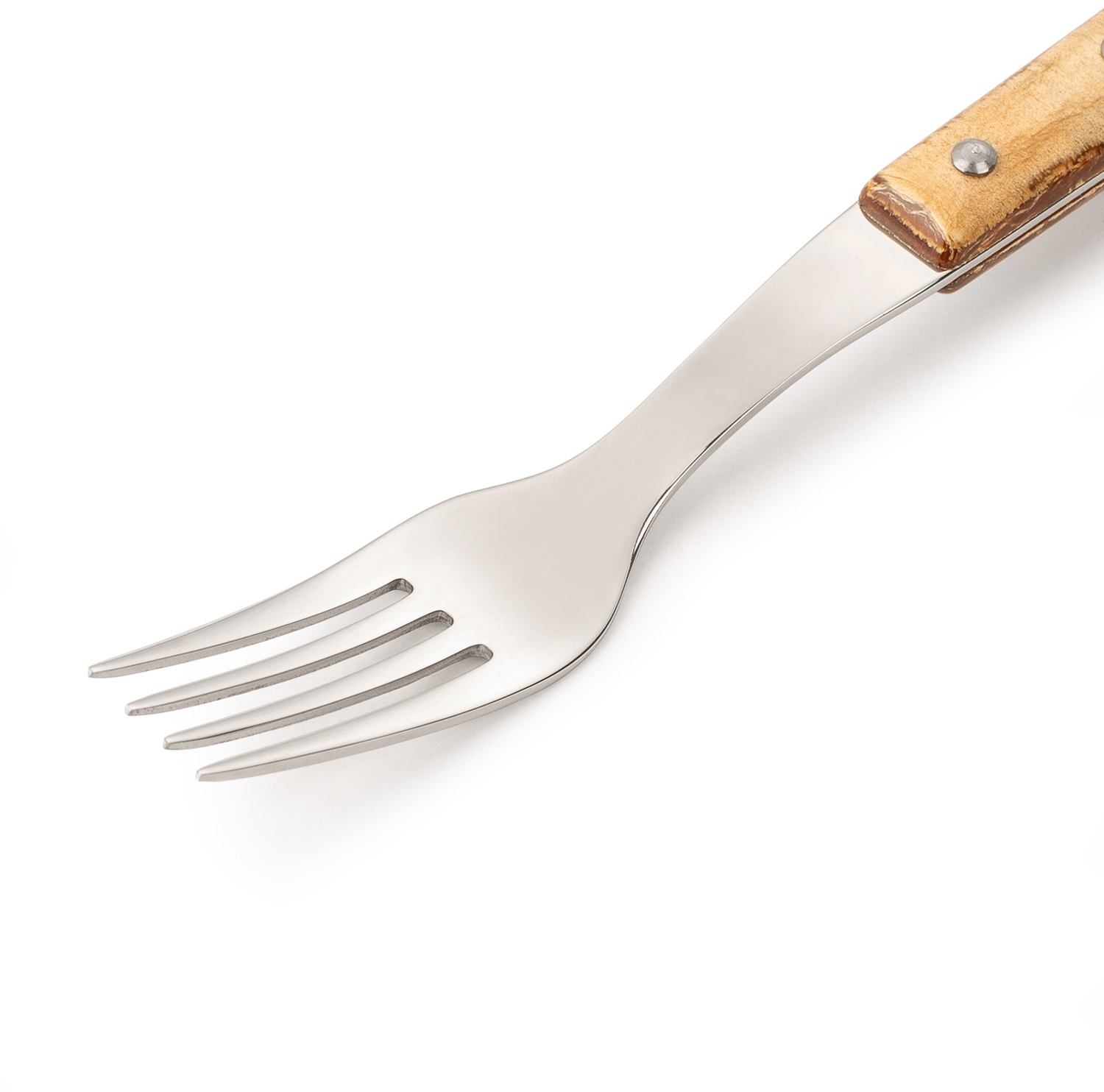 Conjunto de 12 garfos de mesa Arcos de 200 mm com cabo em madeira prensada castanho claro.
