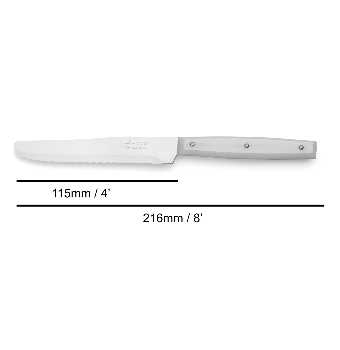 12 Arcos Tafelmesser, 216 mm, mit weißem Polyamidgriff und 11,5 cm Klinge