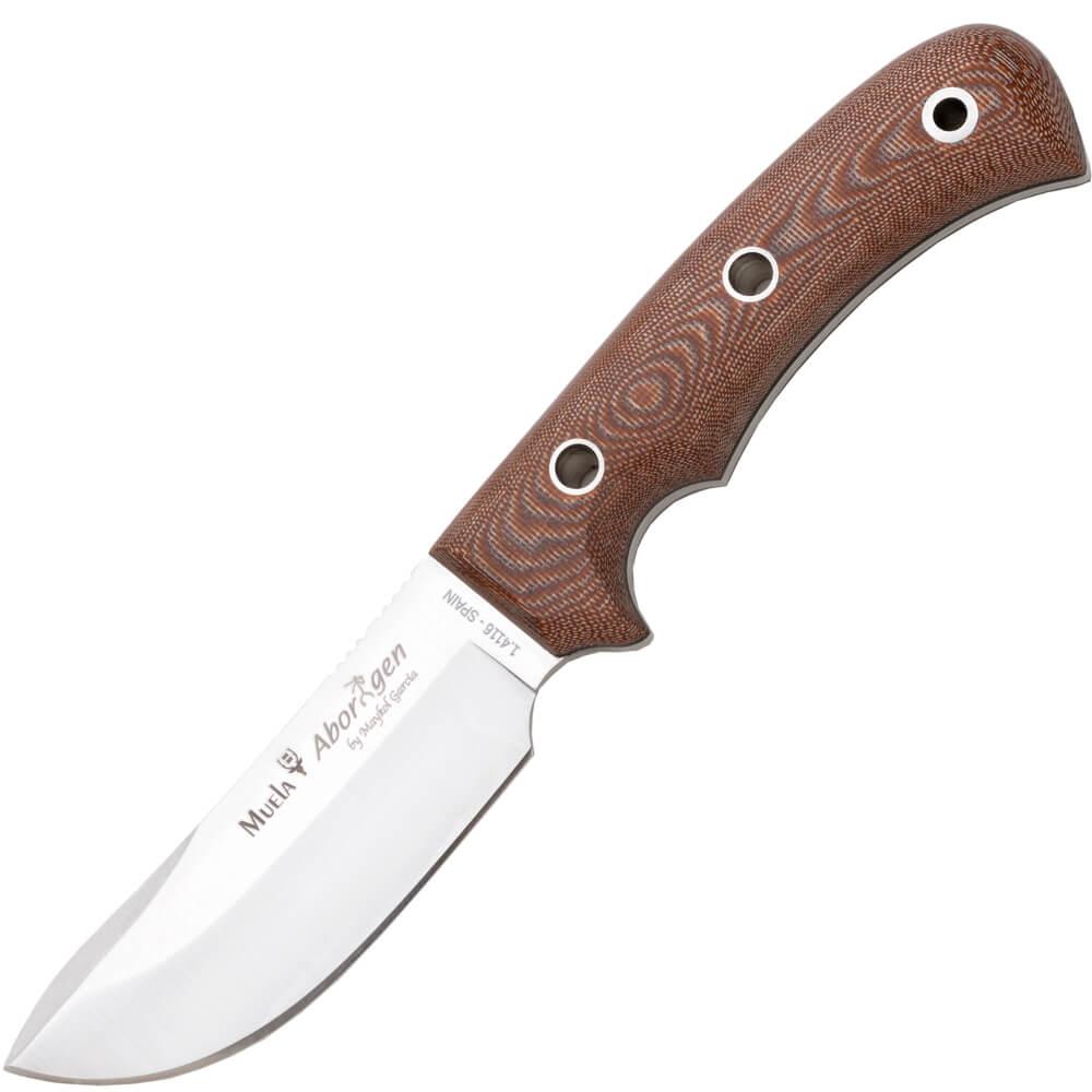 Cuchillo muela aborigen con cachas de micarta marrón y pedernal c...