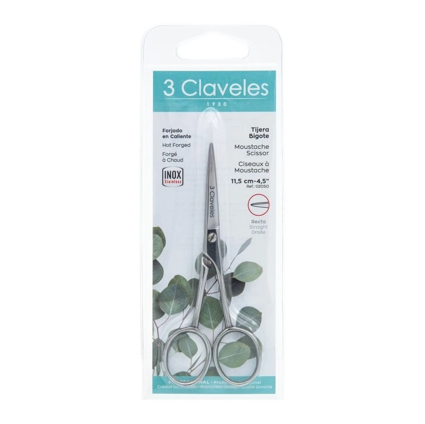 Tijera para bigote recta de acero inoxidable forjado 3 Claveles