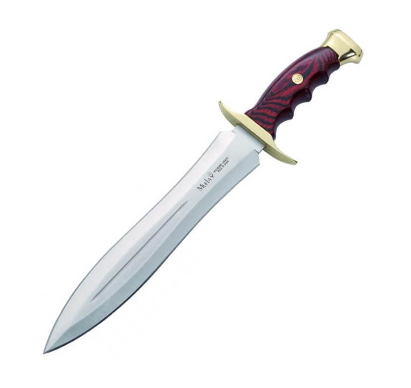 Cuchillo Bowie con puño de madera prensada y defensa latón