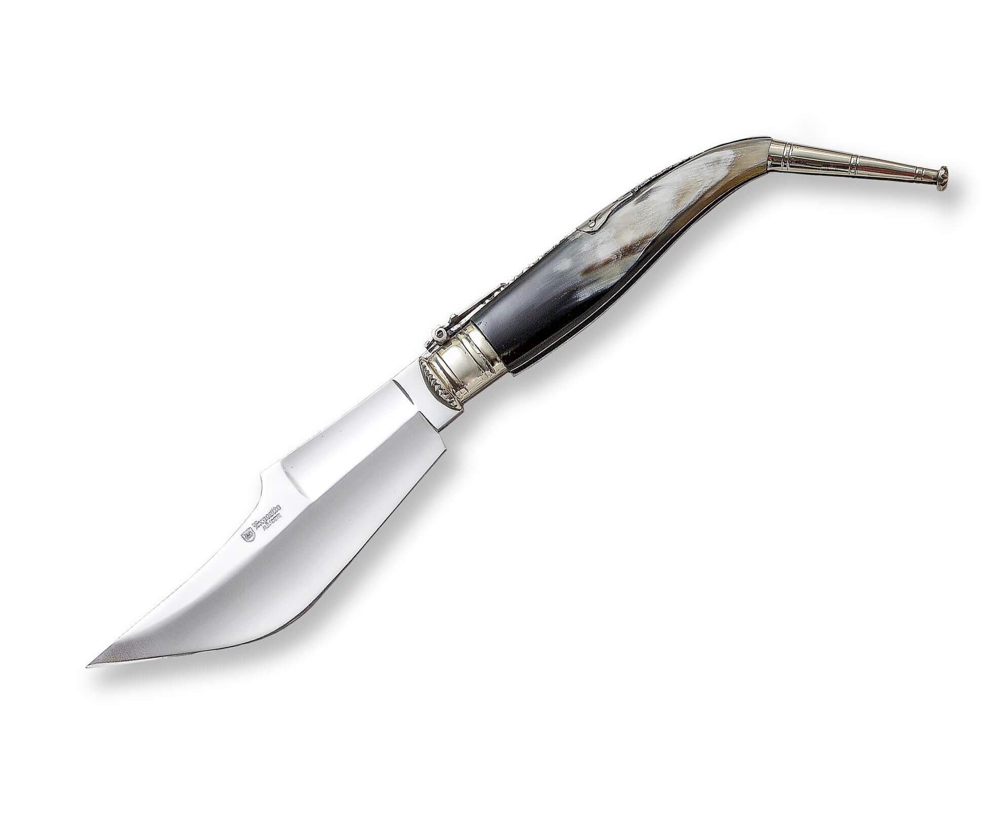 Faca de bandolier feita à mão em corno de touro e virola de alpac...