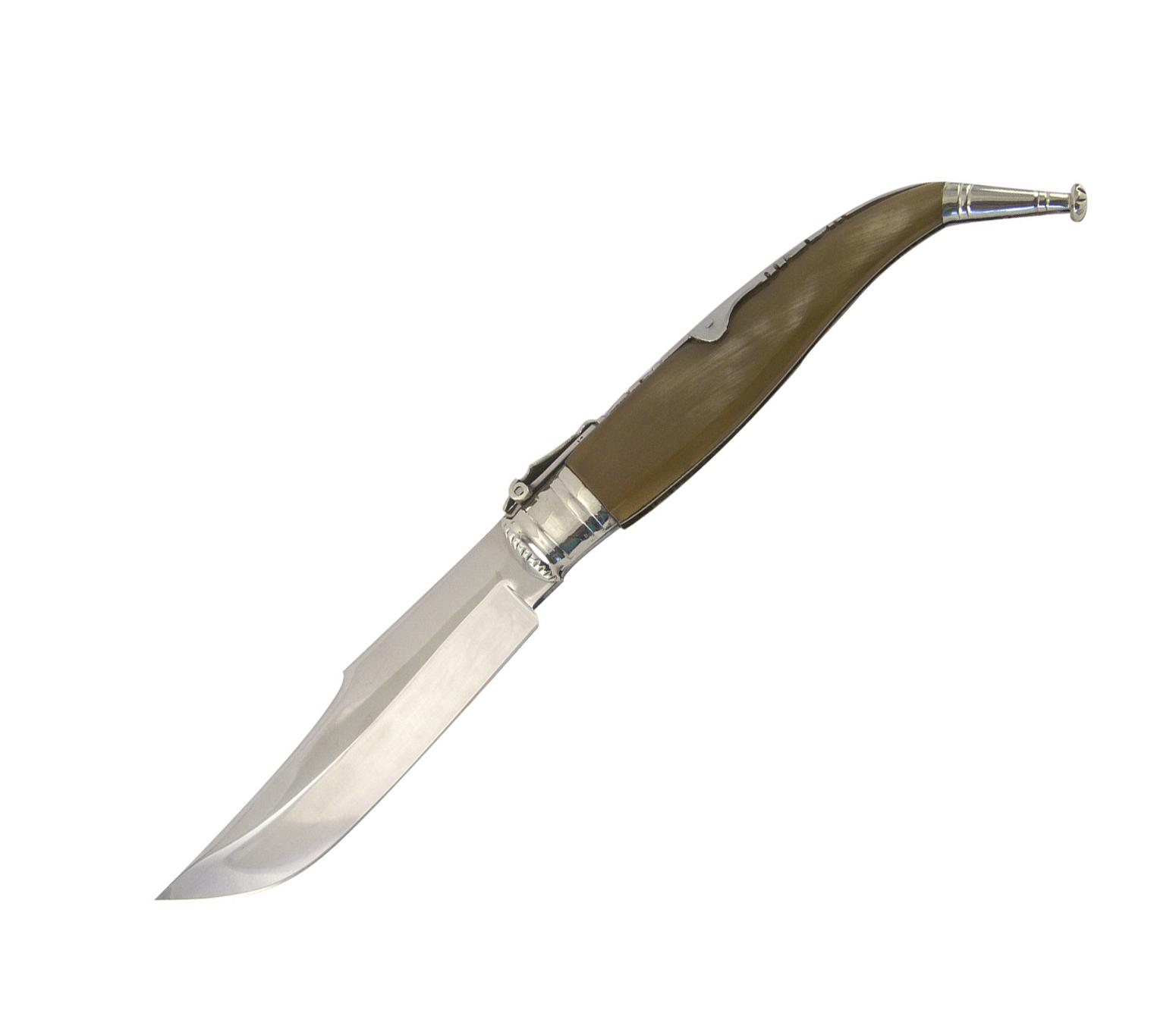 Handgefertigtes Albacete-Klappmesser mit einem Griff aus Stierhor...