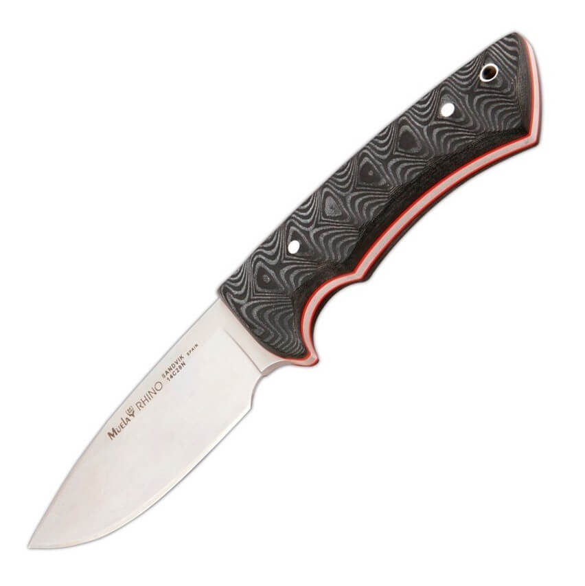 Cuchillo táctico Muela Rhino con mango de micarta negra y funda d...