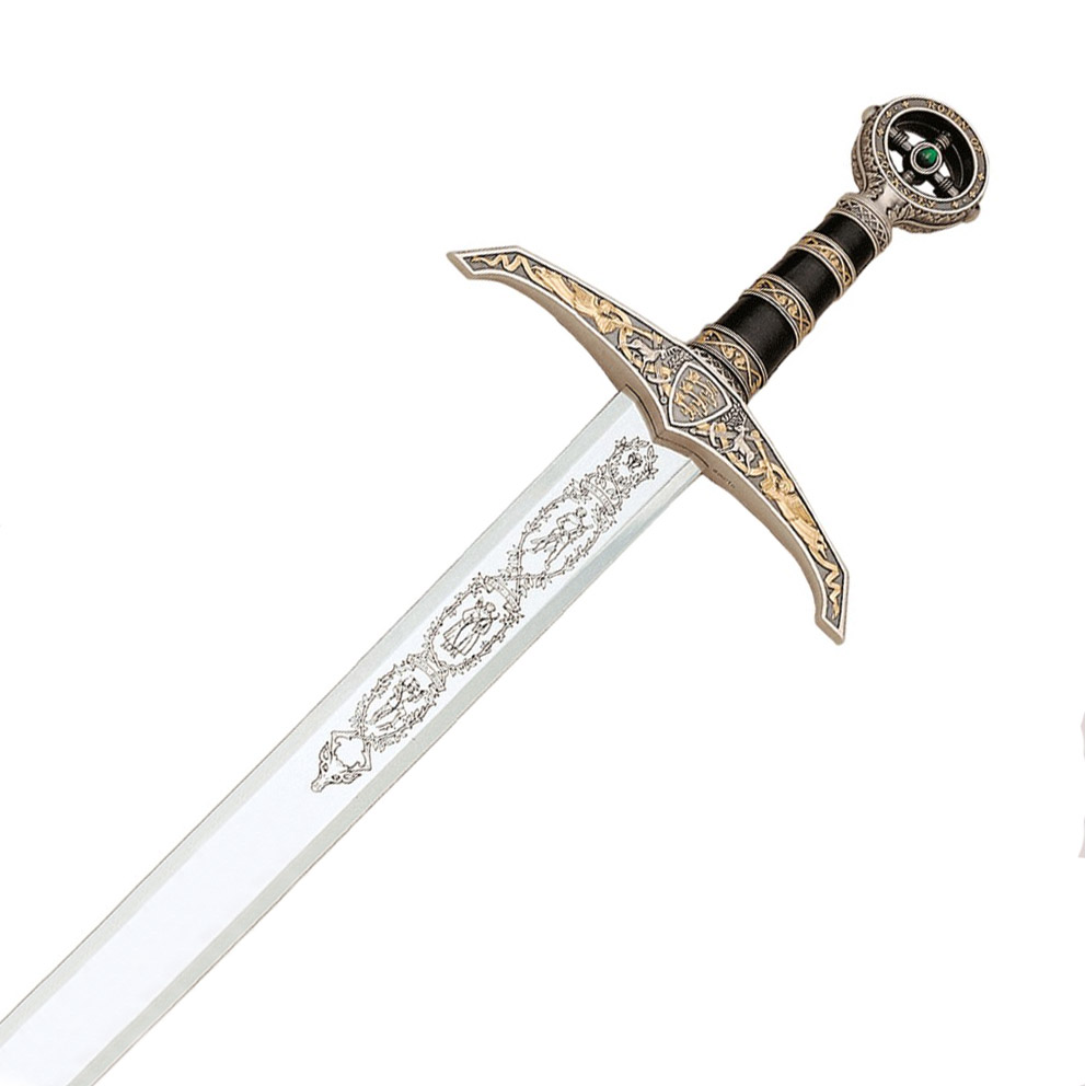 Espada de Robin Hood con empuñadura negra y plata con decoraciones doradas 754