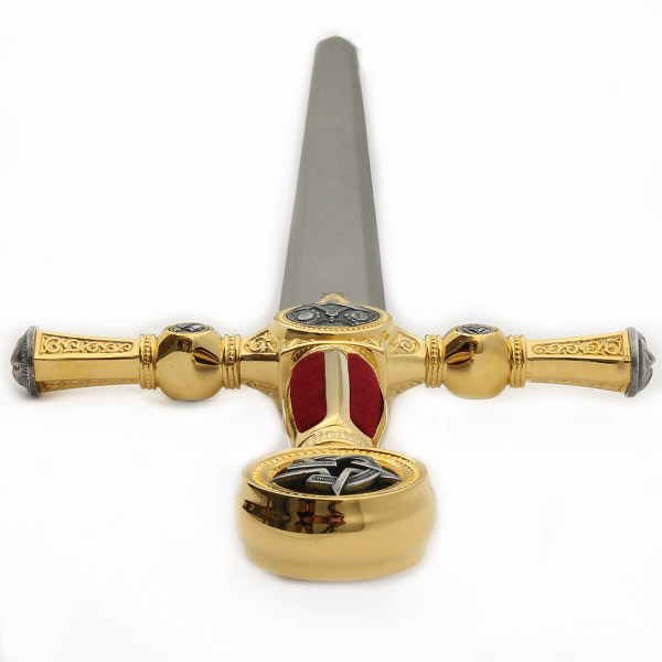Espada Masónica con empuñadura dorada y roja con decoraciones plateadas 775