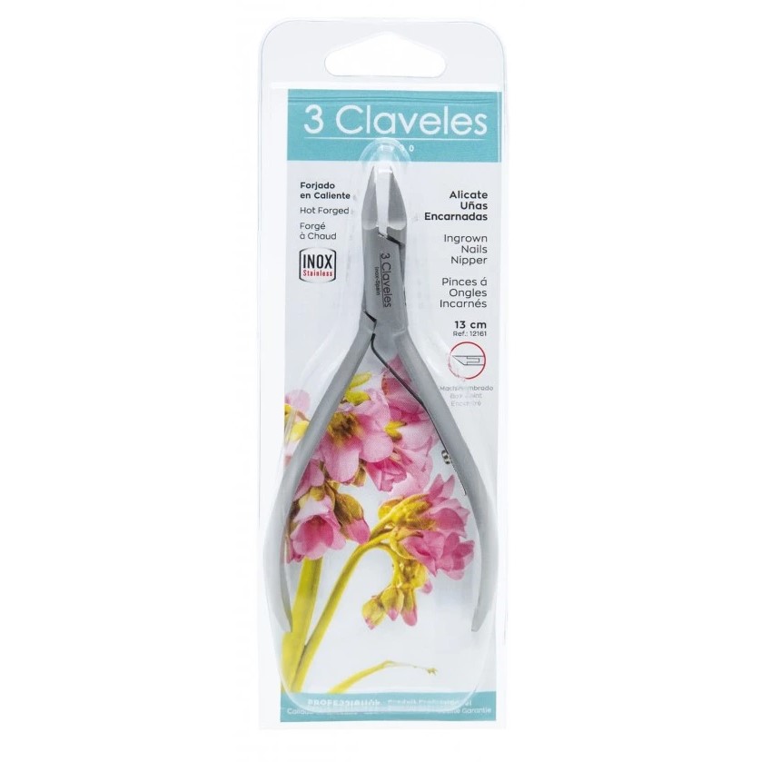 Pince à ongles incarnés en acier inoxydable et cobalt 3 Claveles 13 cm