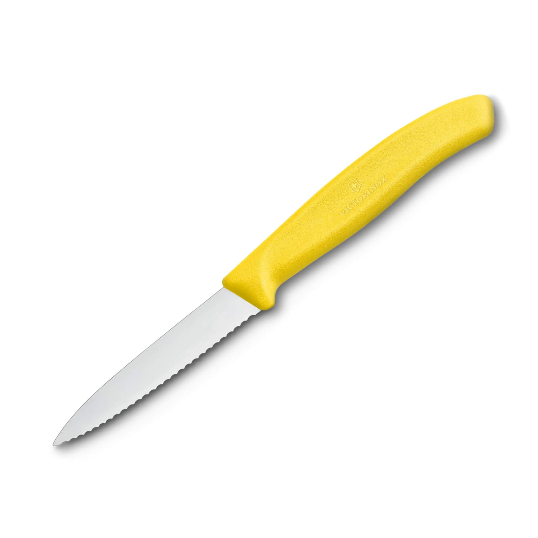 Blister mit 2 Victorinox-Gemüsemessern mit gelbem Griff, gezackte...