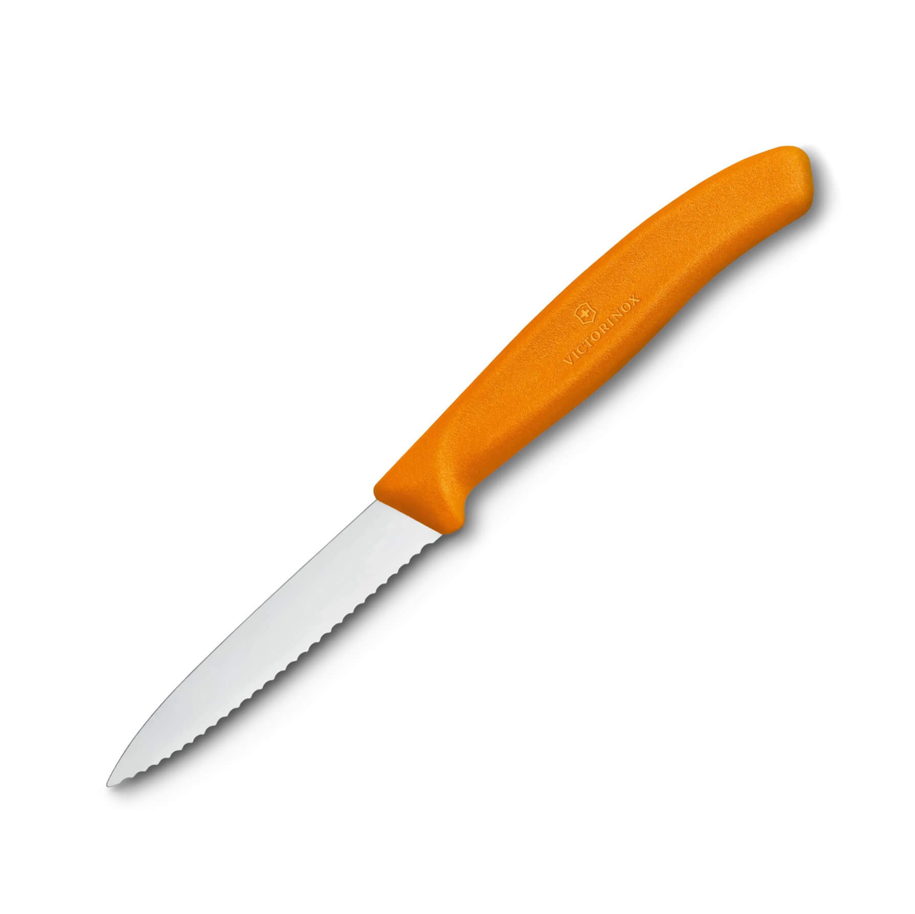 Victorinox Gemüsemesser mit orangefarbenem Griff mit Wellenschlif...