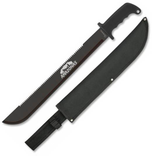 Amazonas-Machete mit 46 cm langer schwarzer Klinge mit Säge am Rü...