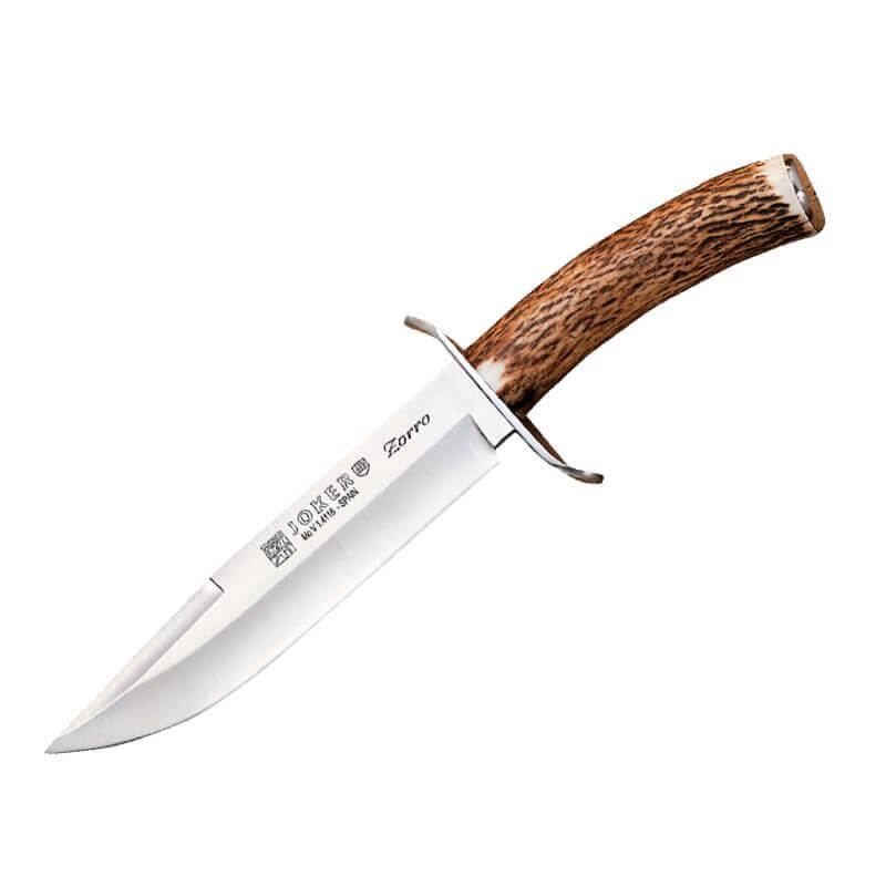 Cuchillo de caza Joker Zorro con puño de asta de ciervo y hoja de 17 cm
