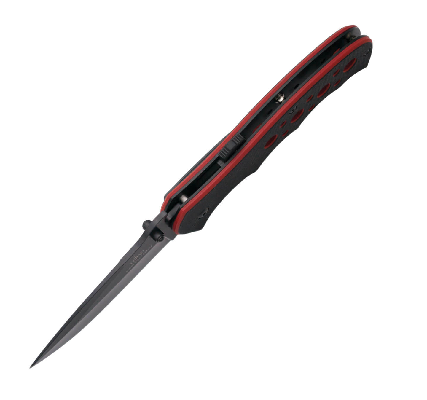 Faca com abertura assistida e cabo de dois tons vermelho e preto G10
