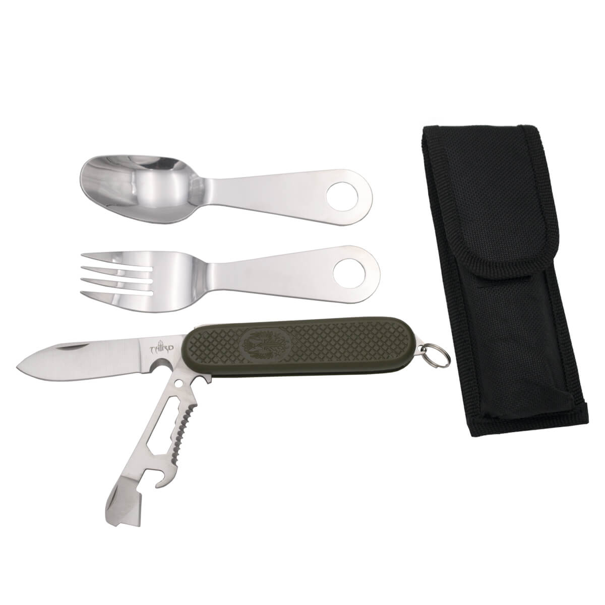 Mehrzweckmesser mit Campingbesteck und grünem ABS-Griff F0164