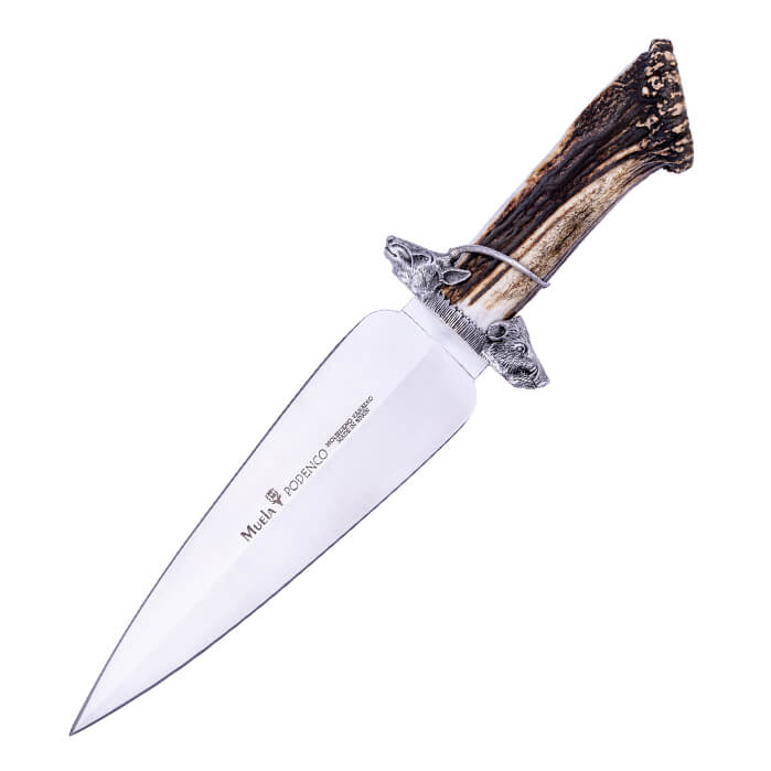 Cuchillo con puño de asta de ciervo con guarda y moneda de plata ...