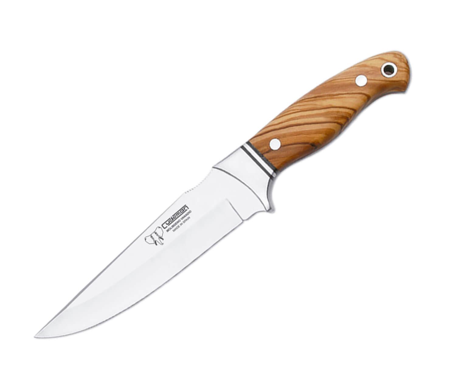 Cuchillo de caza con puño de madera de olivo, hoja de acero MoVa ...