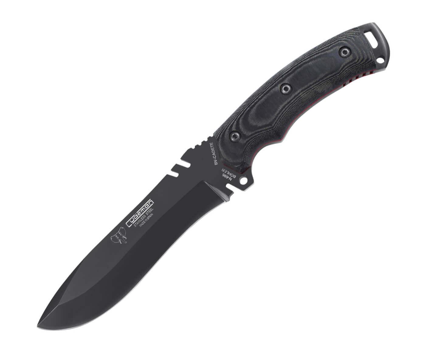 Cuchillo tactico boina verde cadete con cachas de micarta negra y funda Kydex con hoja negra