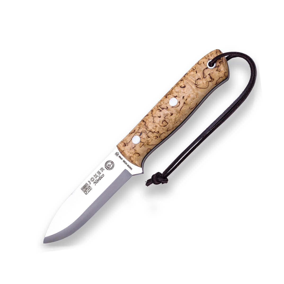 Cuchillo bushcraft BS9 Nórdico Joker con mango de abedul rizado y...